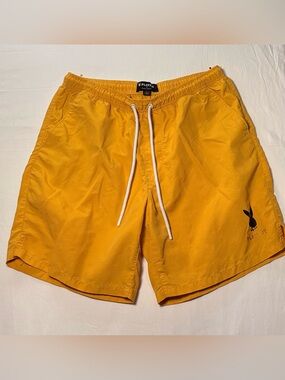 PLAYBOY Men's Bright Yellow Swim Trunks with White Drawstring by PACSUN